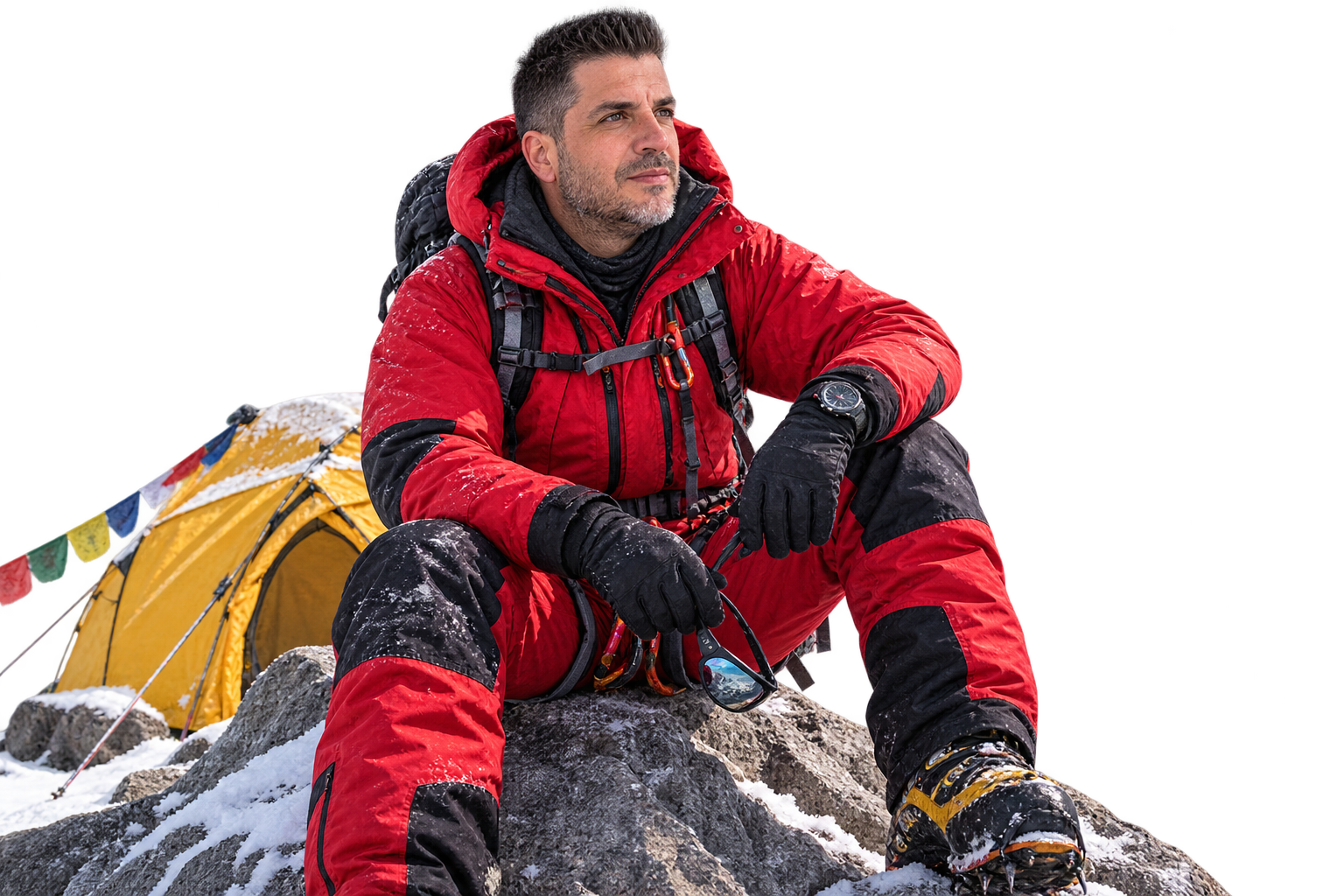 L'alpiniste au camp de base, plan du court métrage 8848m réalisé avec l'IA
